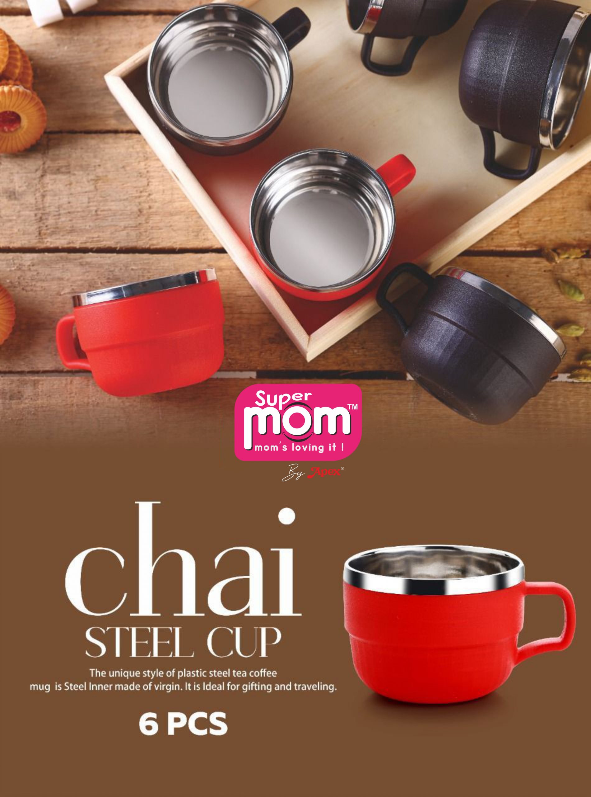 Apex Chai Steel Cup 6 Pcs Set