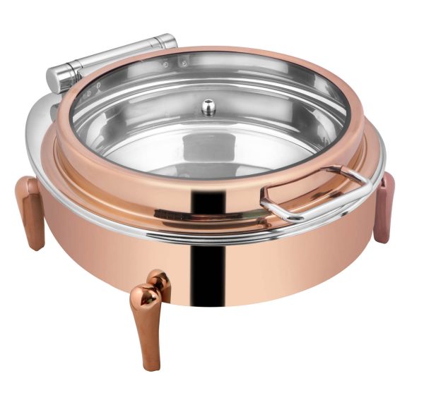 SS Round Dish Full Glass Rose Gold 7Ltr.