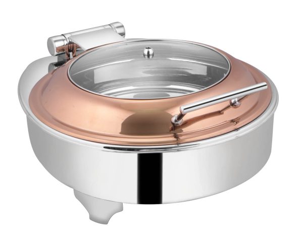 SS Round Dish Half Glass Rose Gold Lid 7Ltr.