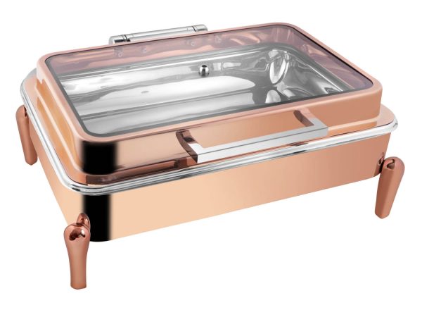 SS Rectangle Dish Full Glass Rose Gold 10Ltr.